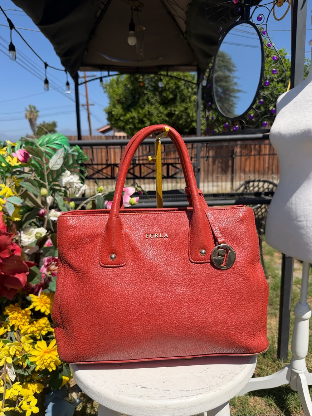 Furla Red Leather Top-Handle Satchel